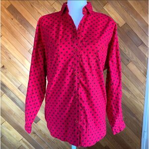 Vintage 80s Red Button Up with Polka Dot Bars Detail
